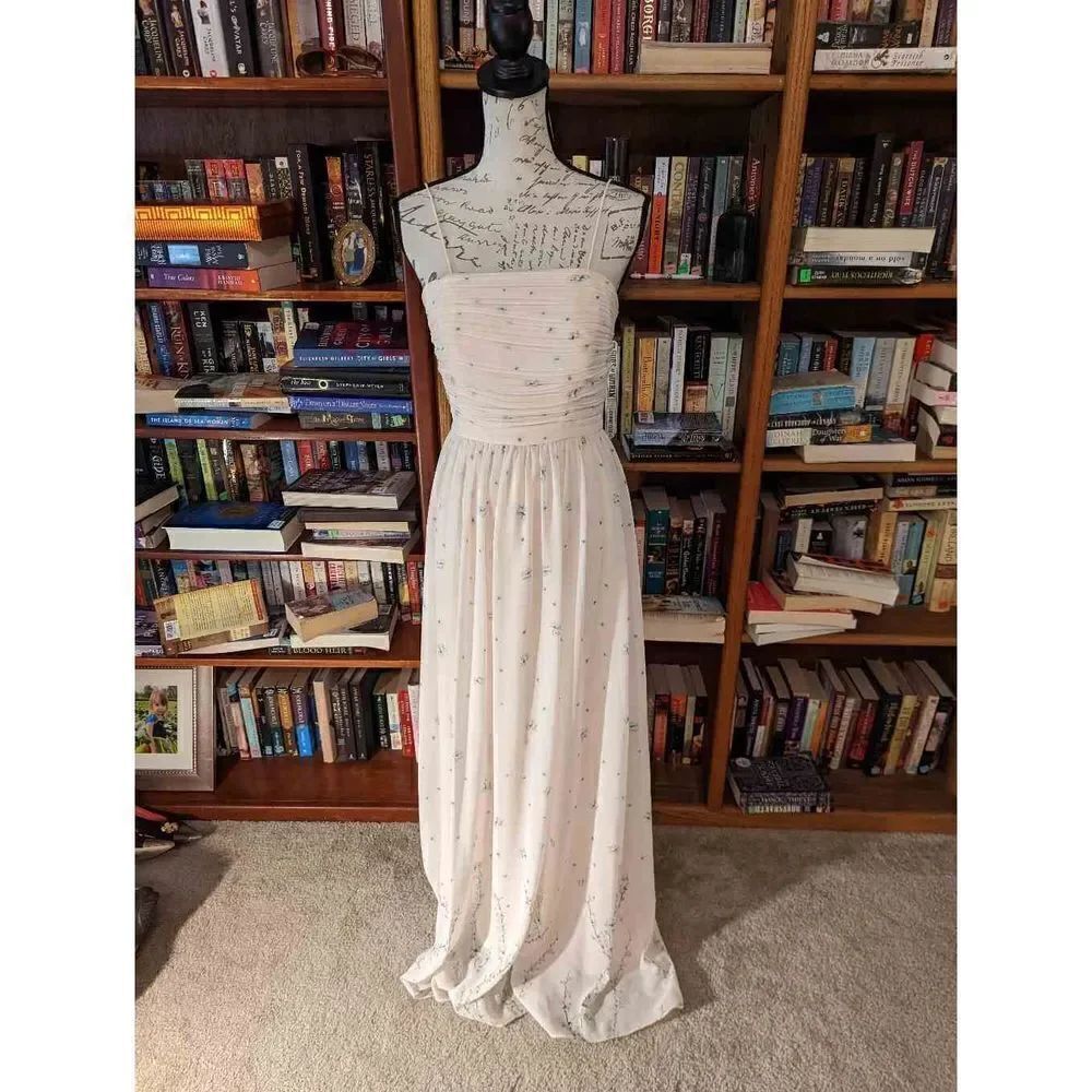 ERIN by Erin fetherstone blush pink mesh formal gown with cherry blossoms sz 4